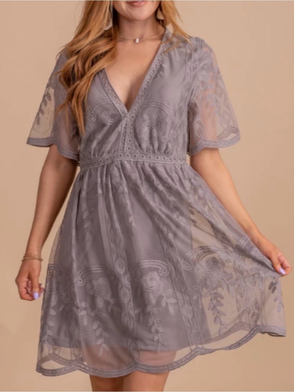 Grey Lace Up Boho Mini Dress | Size XL